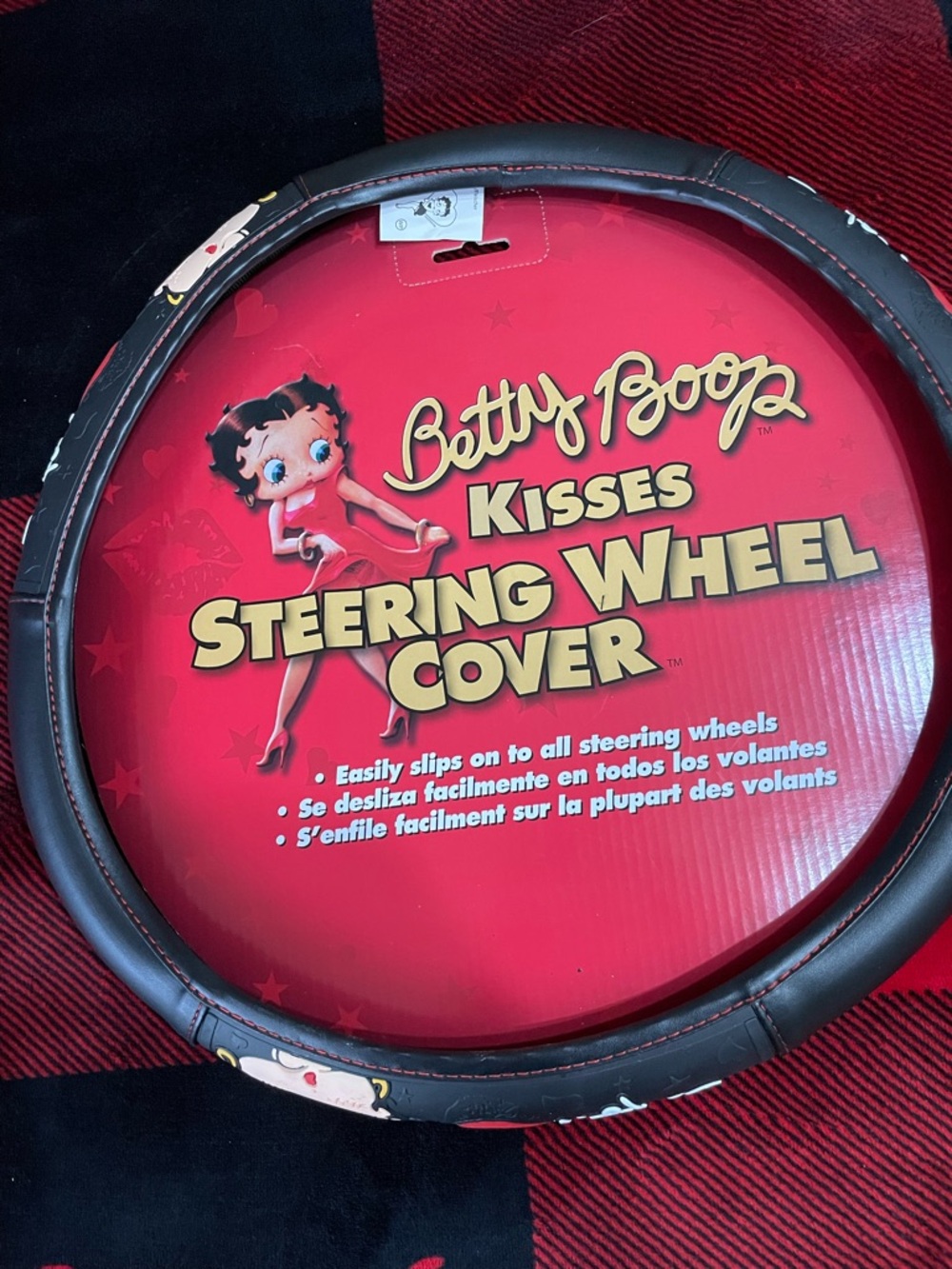 Betty Boop Black Steering Wheel Cover with Red & Cream Accents